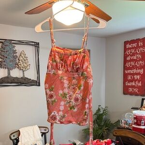 Self Esteem Coral Floral Satin Crop Top